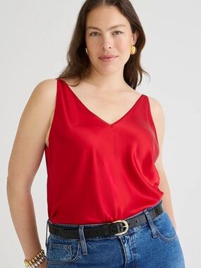 NWOT 100% Silk J. Crew Carrie V-neck Camisole Tank Top Red Going Out Medium